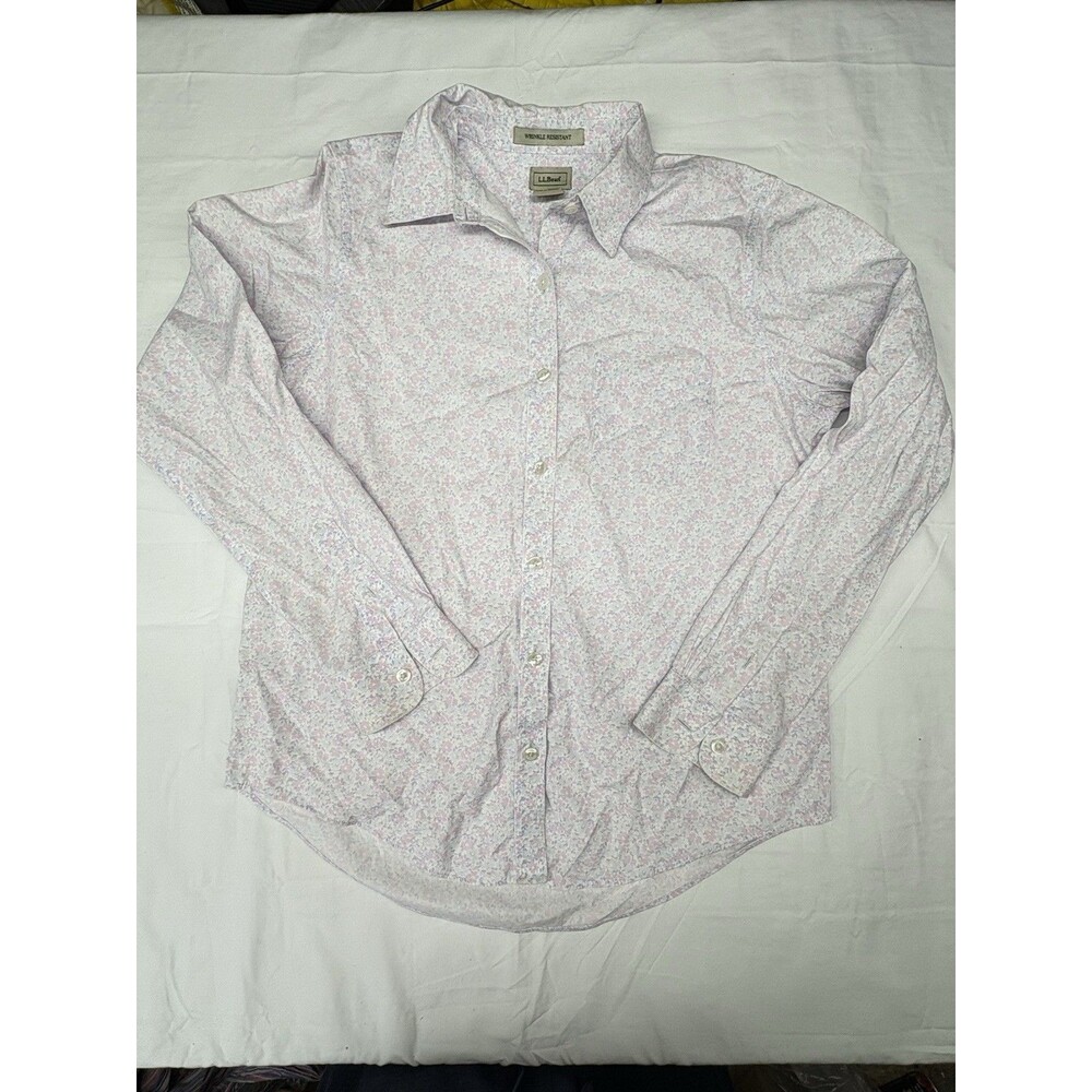 L.L.Bean Wrinkle Resistant Floral Button Up Shirt Women's XS Pink Cotton